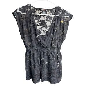 Happy 2 Gether Top Black Lace Sheer Babydoll 1X Whimsigoth Witchy Romanticgoth